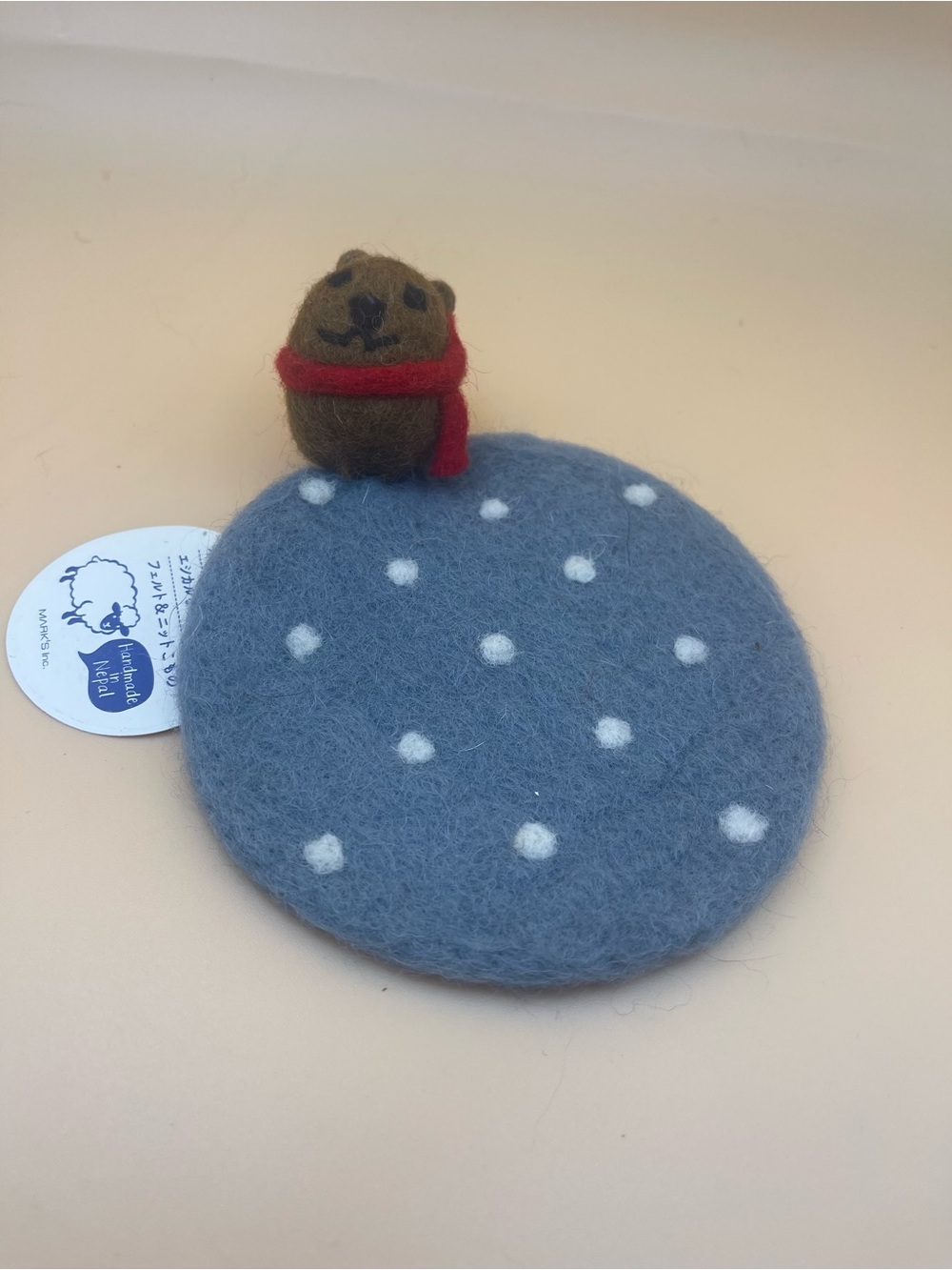 MARK’S Japan Wool Felt Animal Coaster Handmade in Nepal Blue Snow Winter